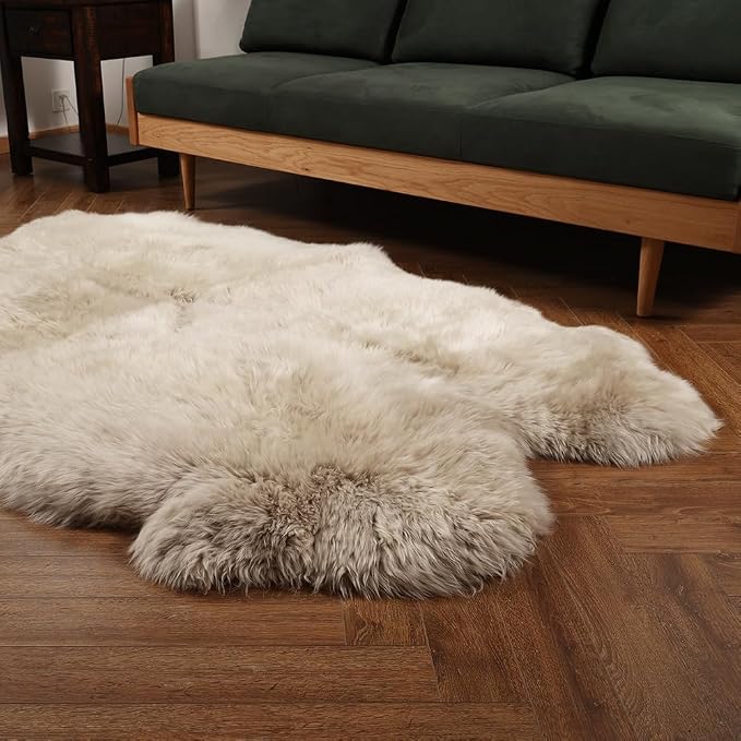 LLB Genuine Sheepskin Area Rug Fur Carpet Fluffy Shaggy Fur Rug for Living Room Kids Bedroom Real Sheepskin Throw Lambskin Aesthetic Rugs Sofa Mat Chair Seat Covers (Cream Brown, 4ft x 6ft Sheepskin)