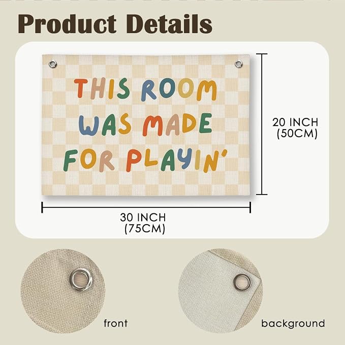 Playroom Wall Decor, Playroom Decor Hanging Linen Banner, Play Room Wall Decor for Nursery Nursery, 20x30 Inch