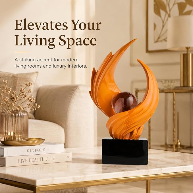 AWNR Gold Abstract Sculpture House Decor Aesthetic - Home Décor Accents for Nightstand, Shelves, Dining Room, Entryway Table, Office, Desk Accessories (Orange B)