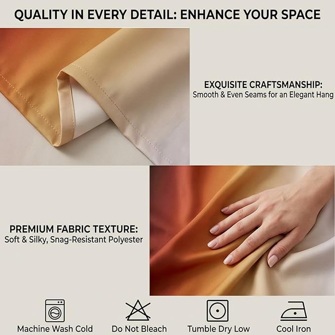 Burnt Orange Curtains 72 Inch Length for Living Room 2 Panel Set Burnt Orange and Terracotta Window Curtain Rust Orange Ombre Gradient Light Filtering Curtains Modern Abstract Drapes