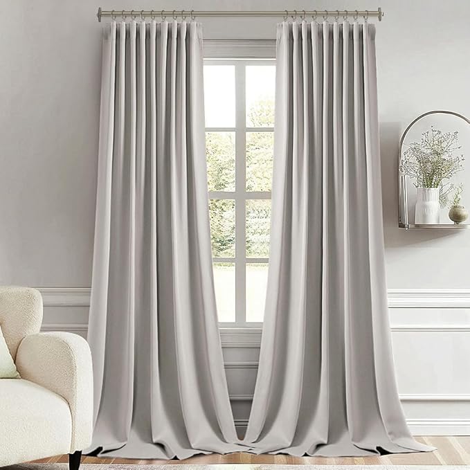 MIULEE Cobblestone Back Tab Blackout Curtains 108 Inch Long 2 Panels Set for Bedroom, Rod Pocket/Pinch Pleat Extra Long Thermal Insulated Living Room Darkening Pleated Light Blocking Drapes