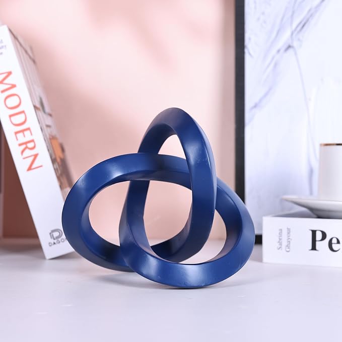 DOVDOV Blue Knot Decorative Sculpture, Blue Room Decor Aesthetics, Mobius Ring Statue for Bookshelf Living Room TV Cabinet Office Cabinet Coffee Table Above Decorative Accents