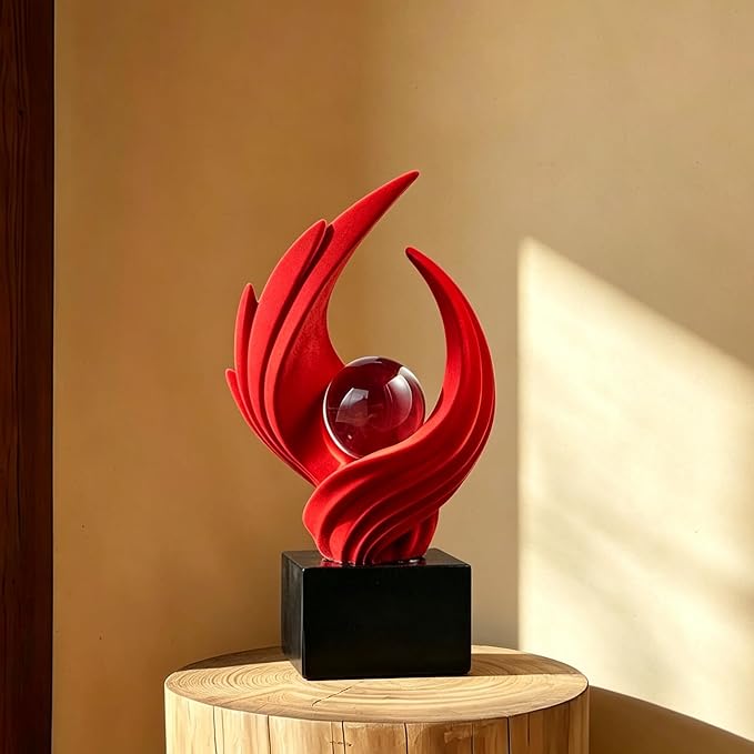 AWNR Gold Abstract Sculpture House Decor Aesthetic - Home Décor Accents for Nightstand, Shelves, Dining Room, Entryway Table, Office, Desk Accessories (Red and Flocked B)