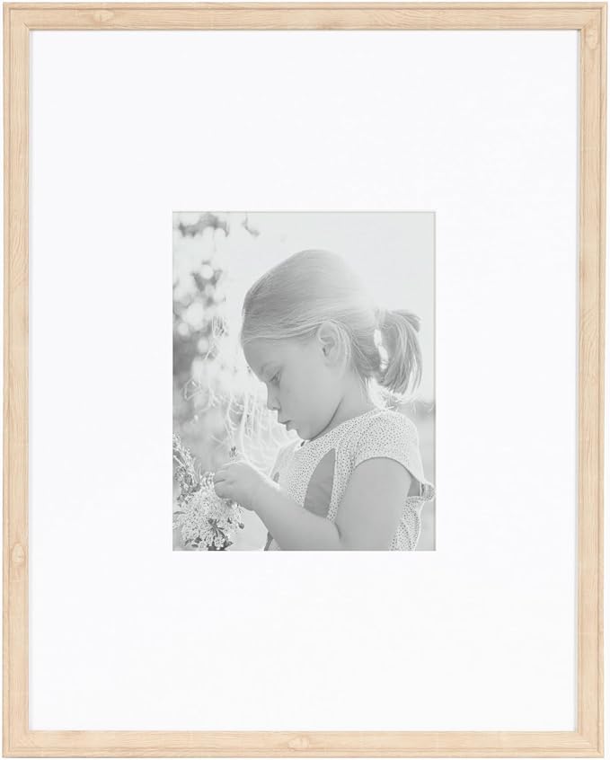 Kate and Laurel Adlynn Rectangle Picture Frame Set of 3; 16 x 20 matted to 8 x 10; Natural; Transitional Three-Piece Frame Set for Gallery Wall Frame Set in Living Room Wall Decor