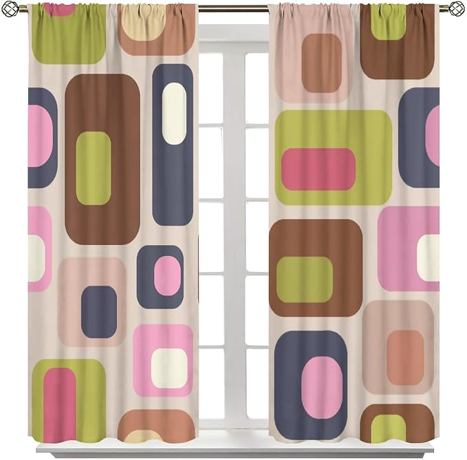 JESTRONRY Mid Century Curtains, Vintage Classic 1950S 1960S Retro Abstract Geometric Modern Home Decor Blackout Rod Pocket Window Drapes for Living Room Bedroom 72x63in