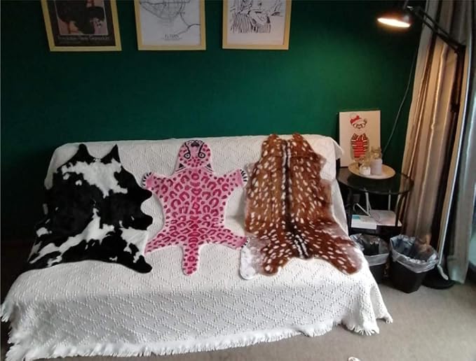 Pink Leopard Print Faux Cowhide Cheetah Fur Skin Carpet Non-Slip Animal Printed Area Rug Throw Rugs Floor Carpet for Door Mat Bedrooms Room Decor (3.3x2.95Ft)