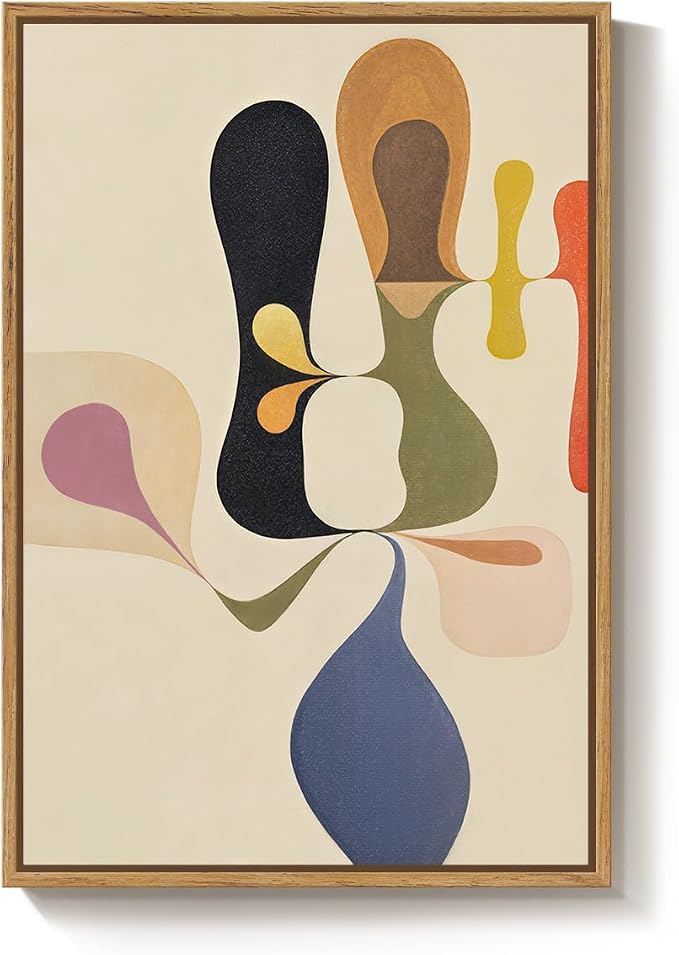 Framed Mid Century Modern Wall Art for Living Room, Colorful Abstract Geometric Canvas Paintings Prints Canvas Artwork for Walls, Vertical Contemporary Pictures Wall Decor for Bedroom Office, 24x36 In