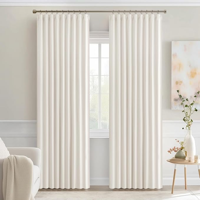 MIULEE Ivory Back Tab Blackout Curtains 72 Inches Long 2 Panels Set for Living Room Bedroom Privacy, Rod Pocket/Pinch Pleat Thermal Insulated Room Darkening Pleated Light Blocking Drapes