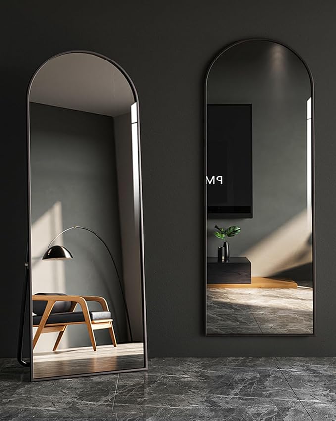 DYNWELL Arched Full Length Mirror, Floor Mirror with Stand, 64"x21" Large Mirror, Wall Mirror Full Length, Black Floor Length Mirror, Body Floor Mirror, Wall Mounted Mirror for Bedroom, Black