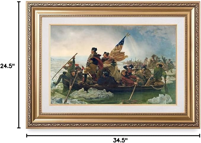 DECORARTS - 'Washington Crossing the Delaware', Emanuel Leutze Classic Art, Giclee Prints on Canvas with matching Golden Frame for Home Decor. Canvas Print Size: 30x20in Total Framed Size: 36x26