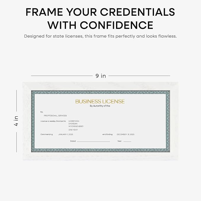 Homeforia 4x9 Business License Frame White, High End Oak 4 x 9 White Wood Certificate Frames, 9x4 Wooden Document Frames for Wall or Tabletop, 4 by 9 Picture Frames, Tempered Glass, Wall Kit, Set of 3