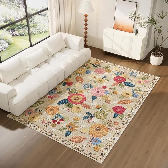 6x9 Area Rugs for Living Room: Washable Bedroom Rug Non Slip Low Pile Soft Faux Wool Non Shedding Distressed Vintage Boho Large Carpet for Dining Room Under Table Kitchen Nursery Entryway Farmhouse