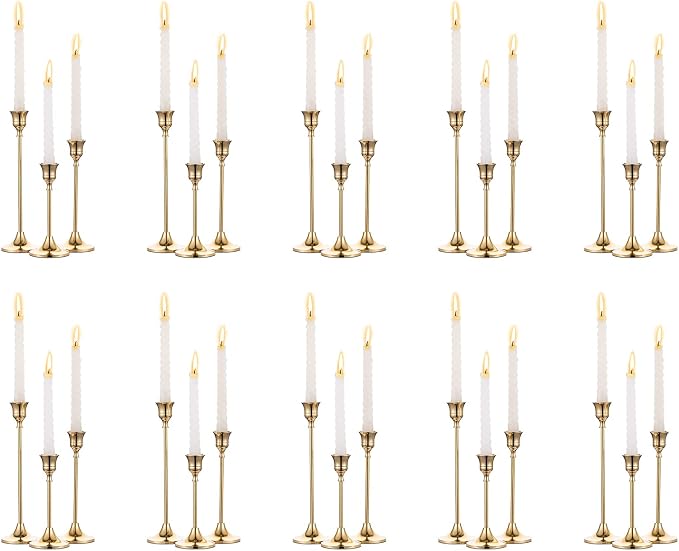 Nuptio Candlestick Candle Holders 30 Pcs Candle Stick Holder Gold Taper Candle Holder Candle Stand for Wedding Party Thanksgiving Halloween Birthday Mantel Baby Shower Table Centerpieces Decor
