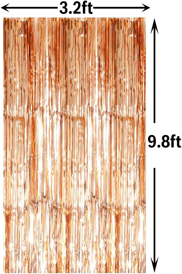 GOER 6.4 ft x 8.2 ft Metallic Tinsel Foil Fringe Curtains,Pack of 2 Party Streamer Backdrop for Birthday,Graduation Decorations and New Year Eve (Champagne Gold)