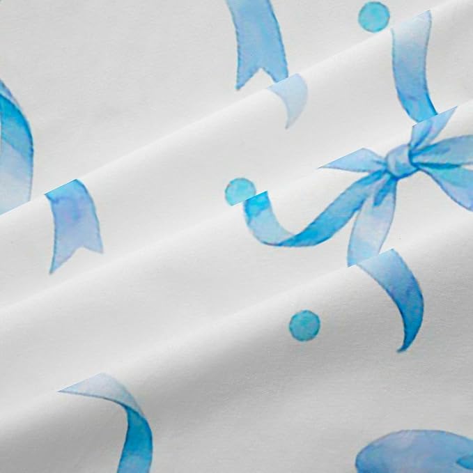 Feelyou Girls Bow Curtains for Bedroom Living Room Blue Bowknot Blackout Darkening Drapes Coquette Aesthetic Window Treatments, 2 Panels 52 x 90 Inch Kawaii Cute Princess Style Room Decor