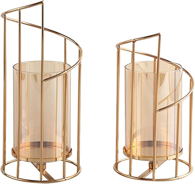 Metal Wire Candle Holder Set of 2, Glass Pillar Candle Holders Gold Decorative Tea Light Candleholders for Home Decor Table Decorations Centerpiece