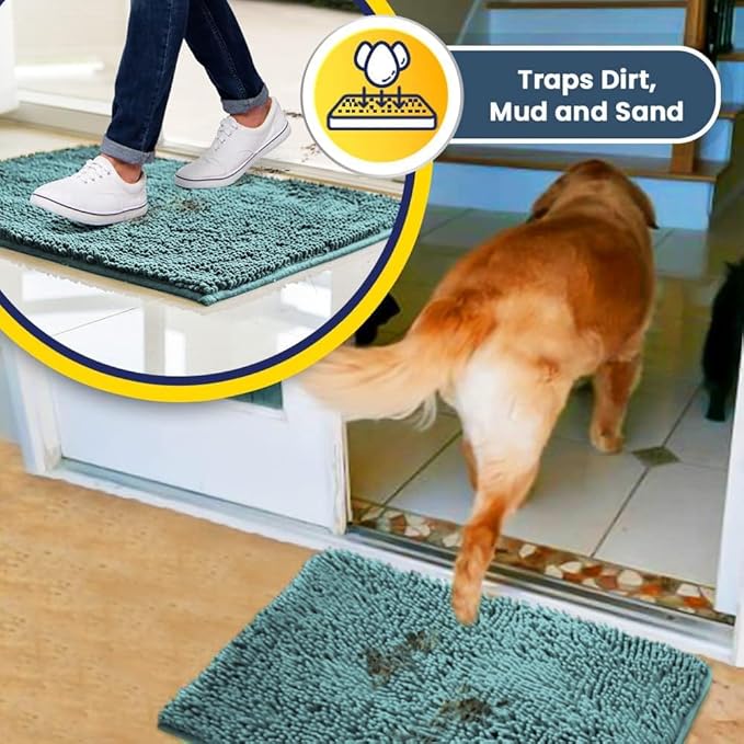 Muddy Mat® | Super Water Absorbent Door Mat Indoor, Microfiber Quick Dry Chenille Entryway Rug,Slip Resistant Front Door Mat,Indoor Mats for Entryway,Machine Washable Pet Rug, Seafoam Green 16"x24"