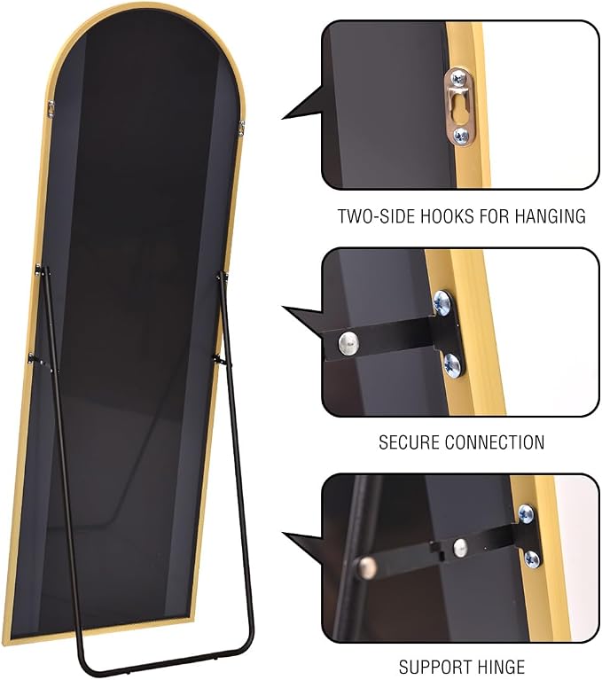 DYNWELL Arched Full Length Mirror, Floor Mirror with Stand, 71"x26" Large Wall Mirror Full Length, Body Floor Mirror, Wall Mounted for Bedroom, Gold