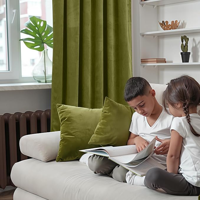 BGment Moss Green Velvet Blackout Curtains 80 Inches Long, 52 x 80 Inch Window Curtains Thermal Insulated super Soft Luxury Room Darkening Drapes with Back Tab and Rod Pocket for Living Room, 2 Panels