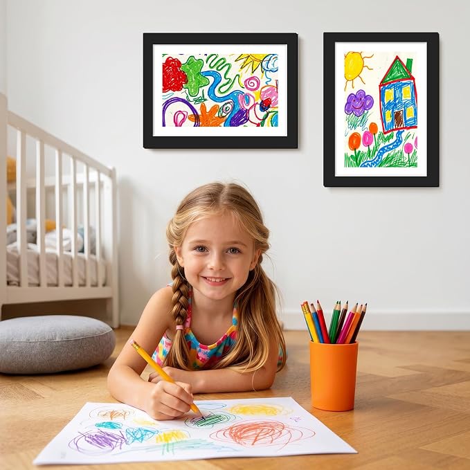 4 Pack Kids Art Frames 10x12.5 Inch Kids Artwork Flip Frame Changeable for Picture Display, Children School Drawing Projects Storage, Horizontally Vertically Wall Hanging, Front Opening, Black
