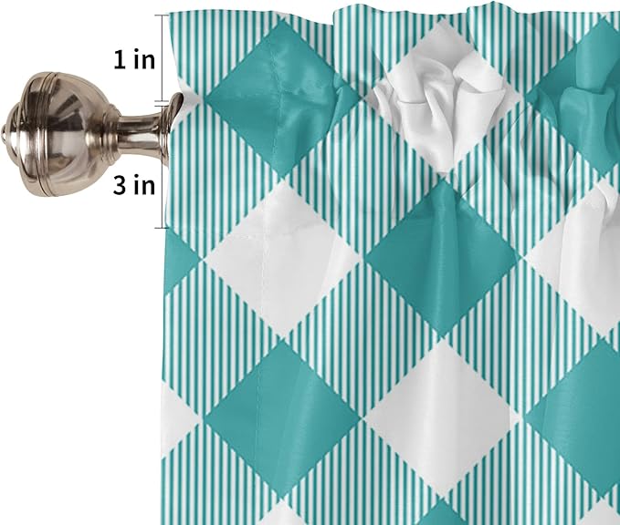 45 Inch Long Tier Curtains for Kitchen, Pastoral Style Teal Green Lattice Bathroom Window Curtains Rod Pocket Short Curtains Window Treatment Tiers for Living Room Farmhouse 2 Panels