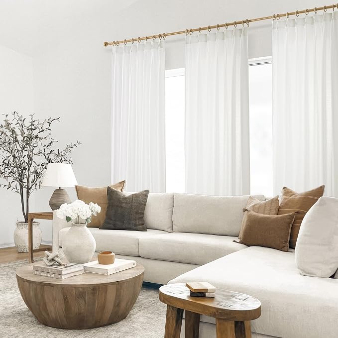 Topfinel 84 Inches Long Pinch Pleated Semi Sheer Curtains,White Linen Blended Light Filtering Window Curtains 108 Length for Living Room Bedroom Pinch Pleat Drapes with Hooks 1 Panels 60" Wx84 L
