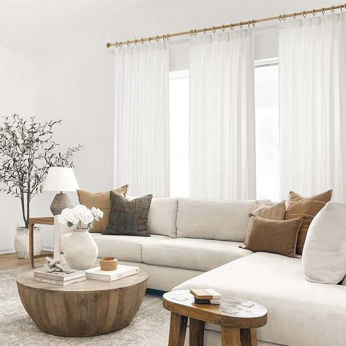 Topfinel White Pinch Pleated Linen Curtains 102 Inch Length 1 Panels for Bedroom Living Room Textured Cream Semi Sheer Window Curtain Boho Neutral Back Tab Pinch Pleat Drape with Hooks 102 Inches Long