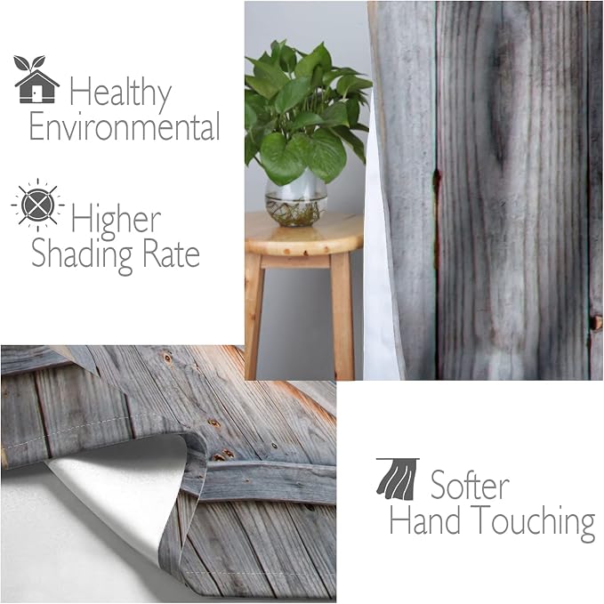 Jekeno Wood Barn Door Blackout Curtains Rustic Farmhouse Wooden Door in Retro Color Oak Board Countryside Village Rural Decor for Bedroom Living Room Grommet Window Drapes 2 Panel Set, 52"x84"