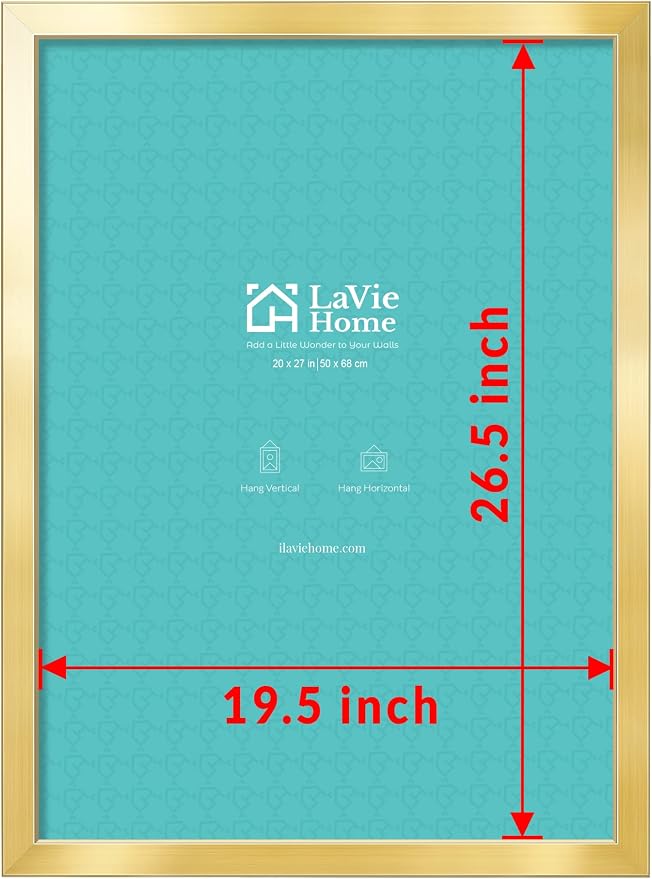 LaVie Home 20 x 27 Picture Frame, Large Poster Frame with High Definition Plexiglass, Horizontal or Vertical Wall Gallery Poster Frames Suitable for Photos, Artworks, Posters,Puzzle, Gold 1pc