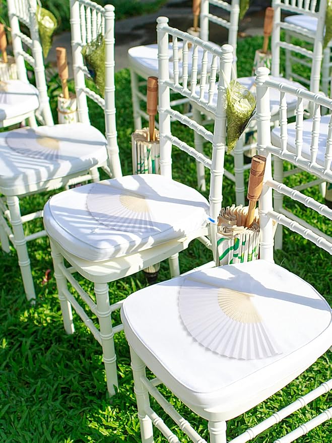 Cosweet 24 Set Wedding Hand Fans with Thank You Tags & Organza Bags, White Paper Fans Bulk Bamboo Decorative Folding Fans for Wedding Guests Party Favors Bridal Shower Church Decoration