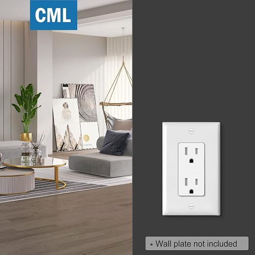 (100 Pack) CML 15 Amp Decor Wall Receptacle Outlet, Child-Safe Tamper Resistant (TR), 15A/125V, Standard Decorator Electrical Outlet, UL Listed, White