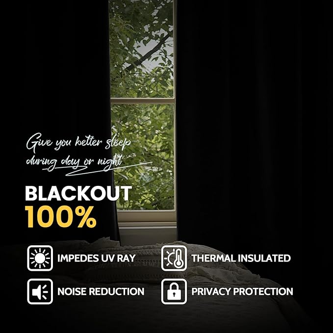 Yakamok 100% Blackout Curtain Panels 96 inches Cold and Light Blocking Drapes for Nursery, 2 Thick Layers Thermal Insulated Draperies (2 Pieces, 50 Wide Each Panel, Grey Front with White Backing)