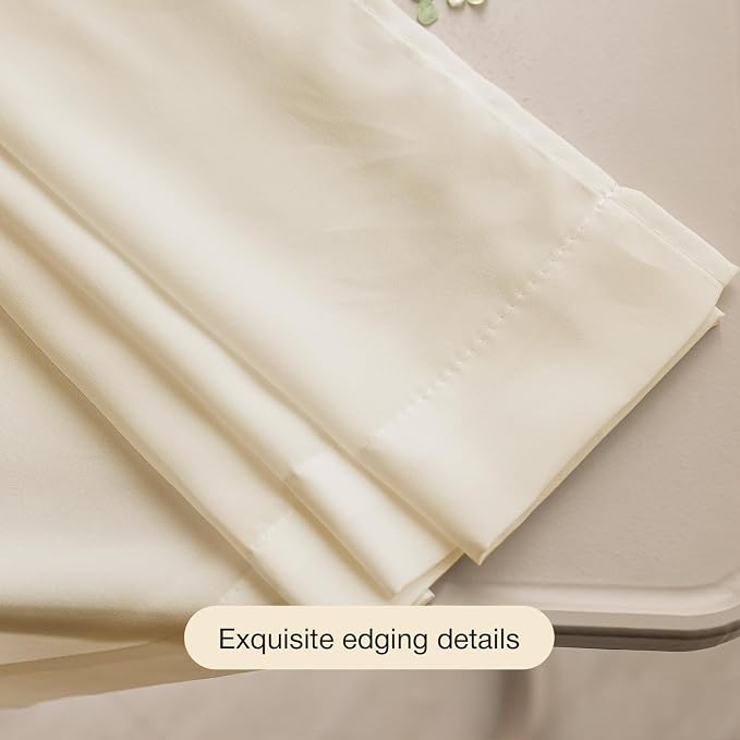 Anmao Non-See-Through Beige Privacy Semi Sheer Curtains for Living Room 54 Inch Length 2 Panels Set, Light Filtering that Let Light in Rod Pocket Window Drapes for Bedroom, 52W x 54L, Beige