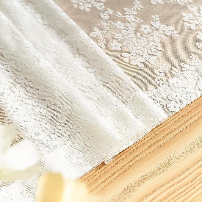 YJ YANJUN Vintage Lace Curtains 120 Inches Long-Antique Floral Ivory Privacy High Ceiling Sheer Curtain Panels for Dining Room, Patio Door, Large Windows - Rod Pocket 52x120 10 FT Tall Cream