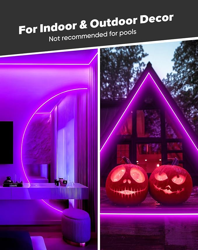 Shine Decor COB LED Rope Light AC 120V, 800lm Ultra Bright, IP65 Waterproof Cold-Resistant ETL Neon Strip, No Driver Tape Lighting for Home Commercial 10x4.5mm, Purple, 32.8ft