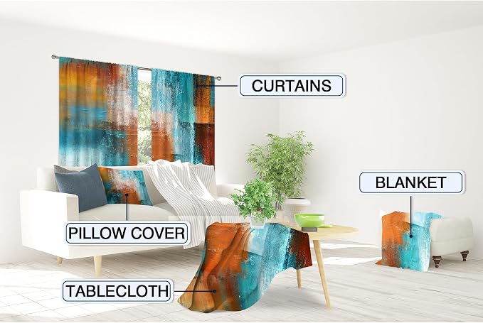 MESHELLY Abstract Brown Teal Curtains 42W x 63H Inch Rod Pocket Rust Burnt Orange Turquoise Art Painting Modern Contemporary Watercolor Cool Oil Print Vintage Living Room Bedroom Window Drapes 2 Panel