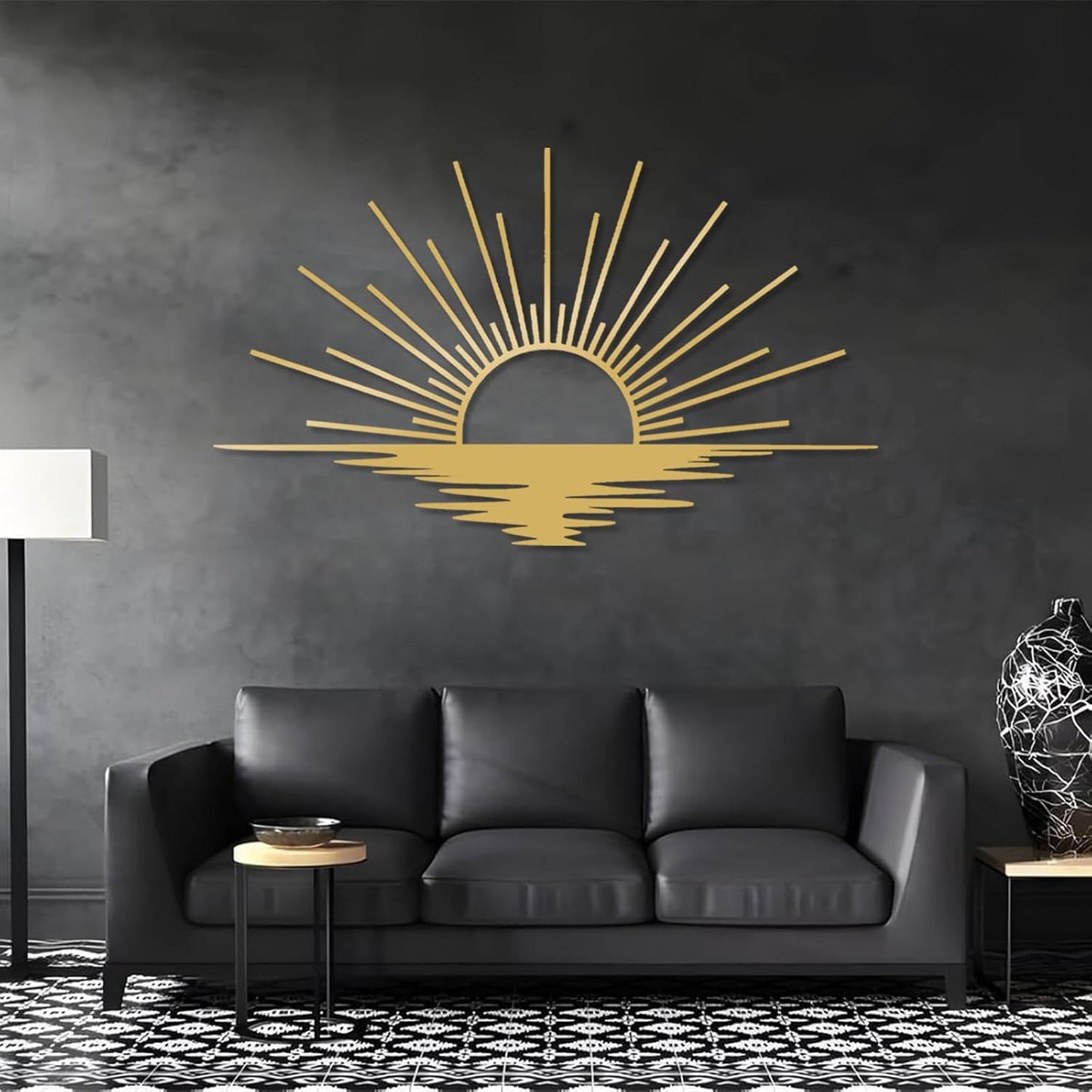 Sunrise Metal Wall Art, Metal Sun Wall Decor, Sun Outdoor Wall Art, Abstract Sunrise Wall Decor, Boho Home Hanging, Living Room Wall Hanging (Silver, 24"x14"/60x36cm)