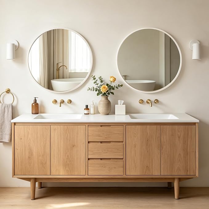 WallBeyond Round Wood Mirror 32 inch Circle Wall Mirror for Bathroom Round Wall Mirror for Wall Decor, Vanity, Entryway Living Room (White)