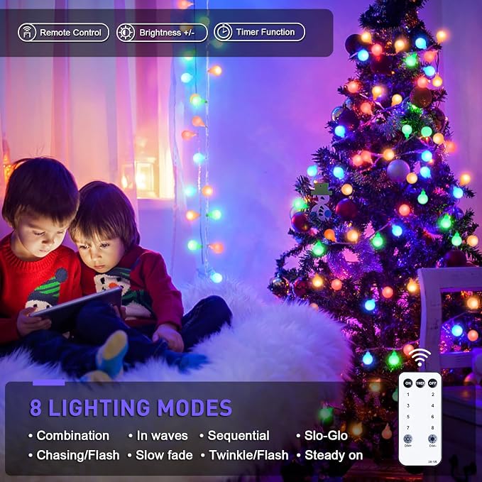 JMEXSUSS Multicolor 100 LED Globe Christmas Lights Indoor Plug in | 33ft 8 Mode String Lights with Remote, Connectable Fairy Lights for Bedroom Room Tree Party Holiday Christmas Decoration