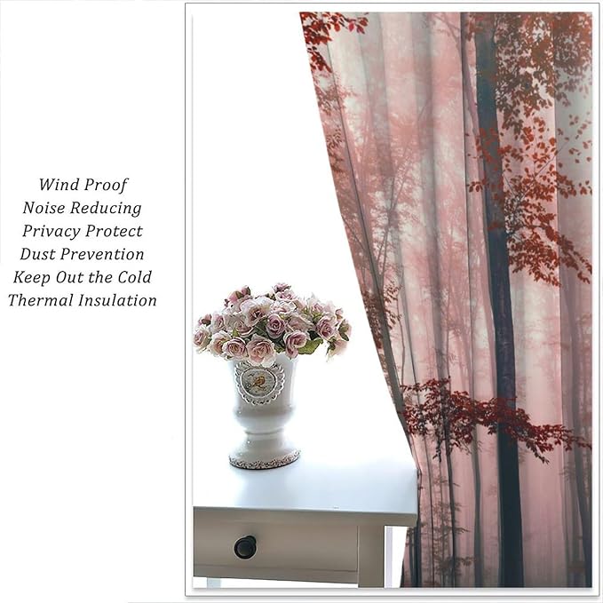 Forest Blackout Curtains for Kids,Watercolour Green Misty Nature Pine Tree Tree Forest Botanical Landscape Window Drapes for Boys Girls Bedroom Living Room Kitchen 84x84in