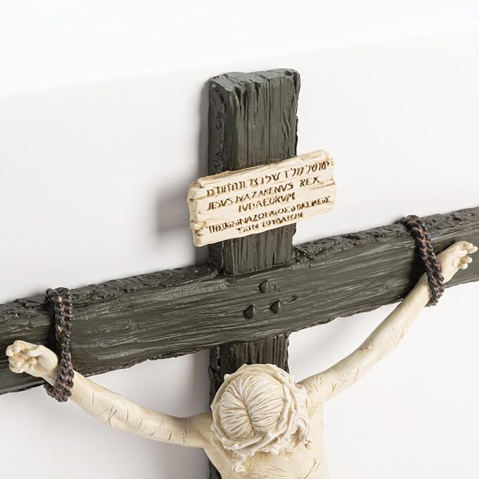 DevotedWalls 14" H Catholic Realistic Crucifix for Wall,Realistic Jesus Chirst Cross for Church, Chapels and Home,Catholic Wound Crucifix for Wall Hanging,Realistic Cross for Home(Black and White Color)