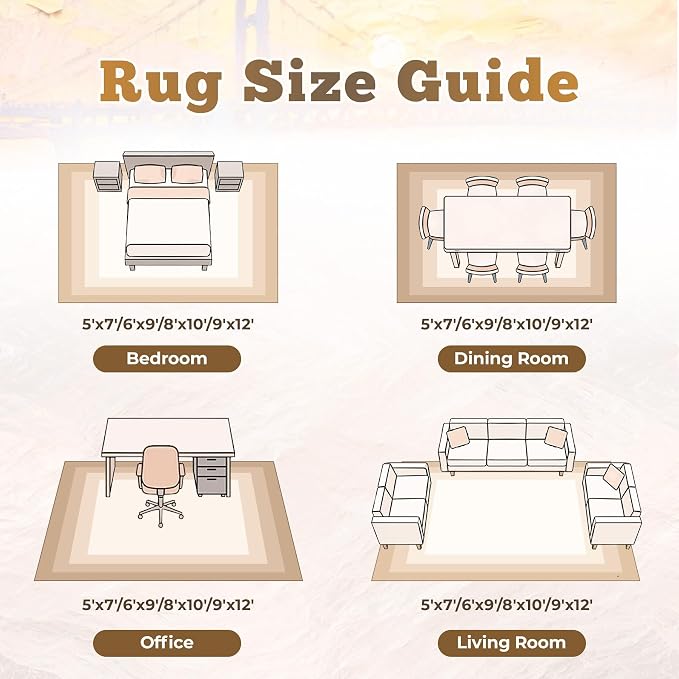 9x12 Area Rugs for Living Room: Washable Abstract Neutral Rug Large Modern Soft Non Slip Low Pile Rugs Floor Indoor Stain Resistant Carpet for Bedroom Dining Room Home Office (Light Brown, 9'x12')