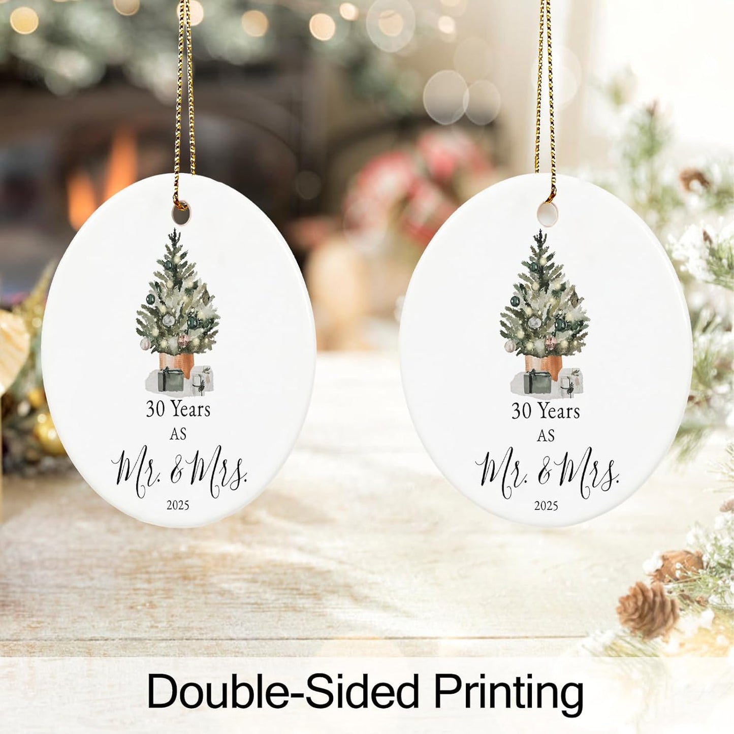 30th Anniversary Ornament Gifts for Couple,Parents, 30th Wedding Anniversary for 30 Year as Mr and Mrs Gifts, Ceramic Keepsake 30 Year Anniversary Christmas Ornaments with Ribbon and Box