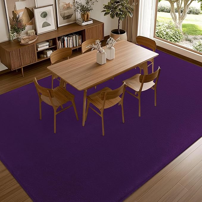 qulint 4x6 Area Rug for Bedroom, Modern Dark Purple Carpet for Living Room Thickened Memory-Foam Indoor Washable Rug, Minimalist Solid Non Slip Carpet for Boys Girls Kid Room Nursery Home Decor