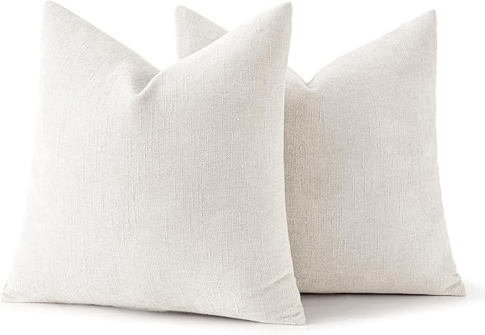MIULEE Pack of 2 Decorative Throw Pillow Covers Soft Chenille Throw Pillows Solid Neutral Farmhouse Textured Cushion Covers for Couch Sofa Bedroom Living Room 20x20 Inch,White