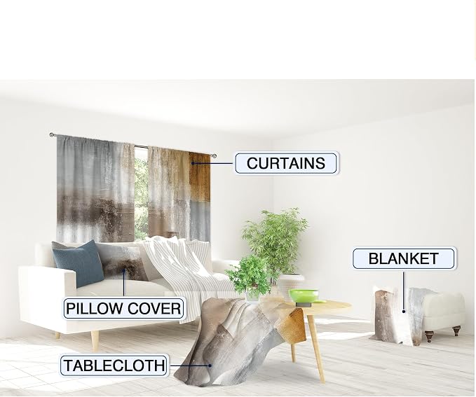 MESHELLY Brown Beige Tan Curtains 42Wx63H Inch Rod Pocket Rustic Vintage Earth Tone Oil Painting Bedroom Window Drapes Aesthetic Modern Neutral Printed Living Room Window Treatment