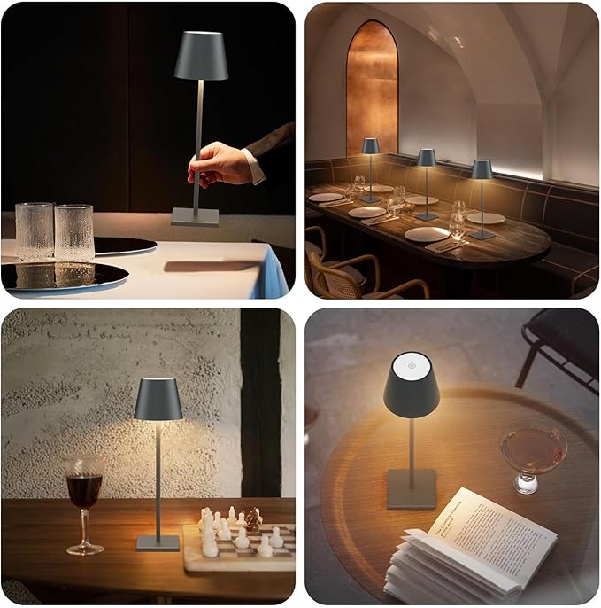 2 Packs LED Cordless Table Lamp, Rechargeable Battery Desk lamp 5000mAh Battery Operated Stepless Dimming Modern Portable Table Light for Restaurant/Table/Bedroom/Outdoor IP54 Waterproof (Anthracite)