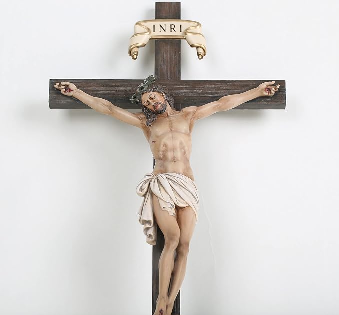 BC Catholic Crucifix Wall Cross 16" H Jesus Christ Cross for Wall | Wall Crucifix Back to School Blessing Catholic Gifts Religious Home Decor Renaissance Sculpture Handpainted by Buildclassic