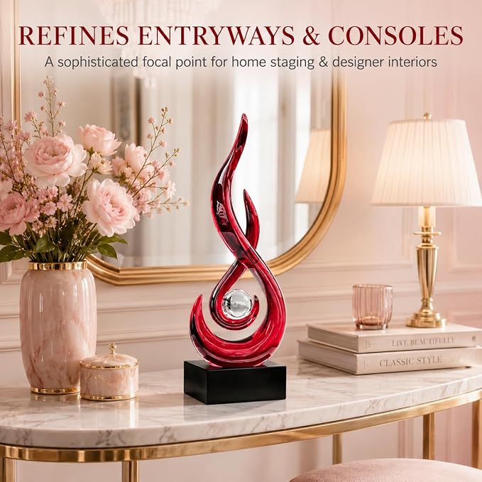 AWNR Abstract Art Deco Decor Statues for Home,Shelves,Table,Living Room, Dining Room,Modern Sculpture Decoraciones of Homes for Sale (Transparent red)