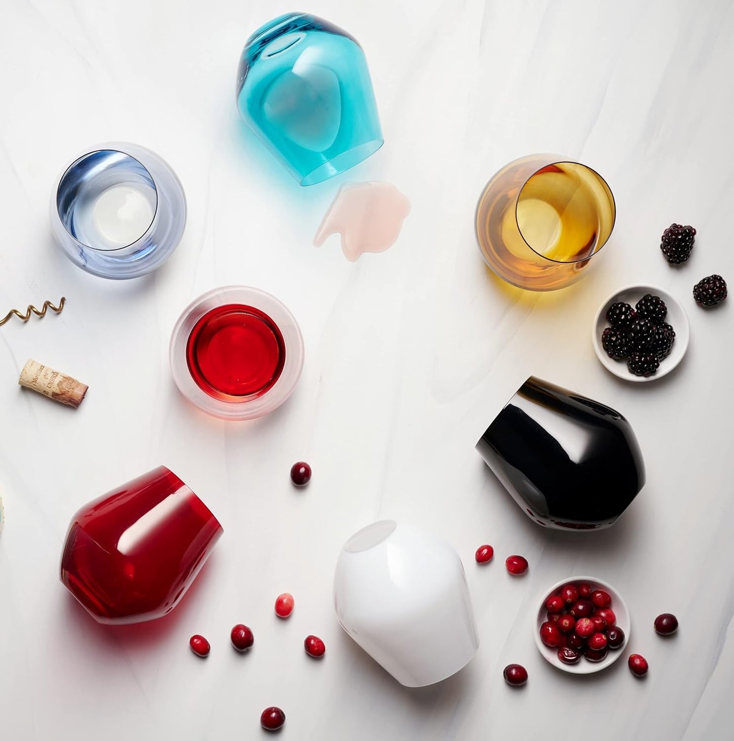 Godinger Stemless Red Wine Glasses, Drinking Glasses, European Made Stemless Wine Glass - Black, 17oz, Set of 4